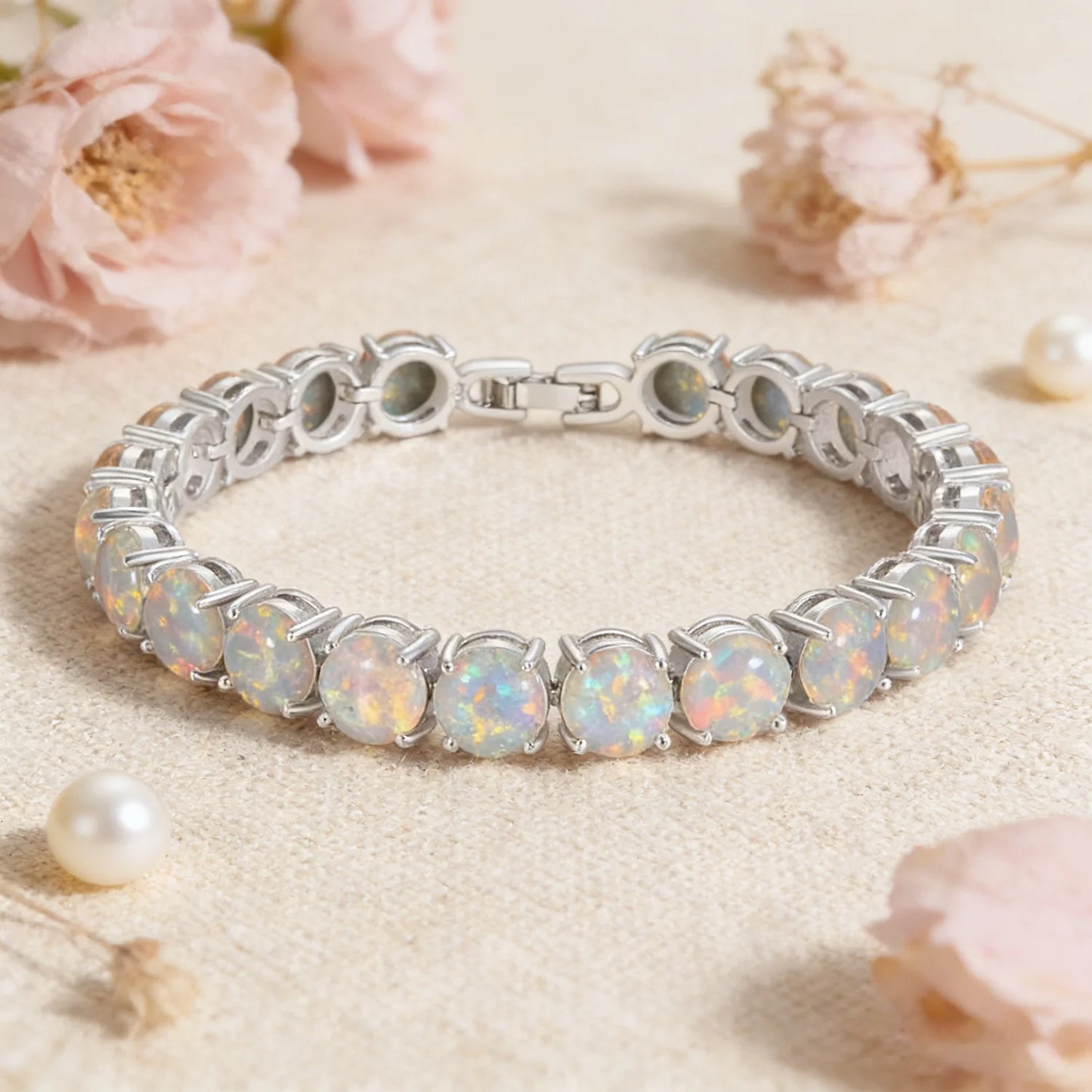 Bracelet de tennis en opale de feu, pierre précieuse irisée et colorée, bijou de luxe, cadeau bohème pour femmes et filles.