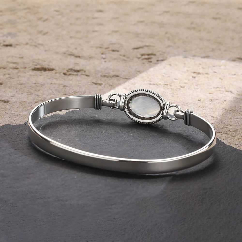 Bracelet jonc vintage en argent 925 et pierre de lune ovale naturelle /Choix multiple