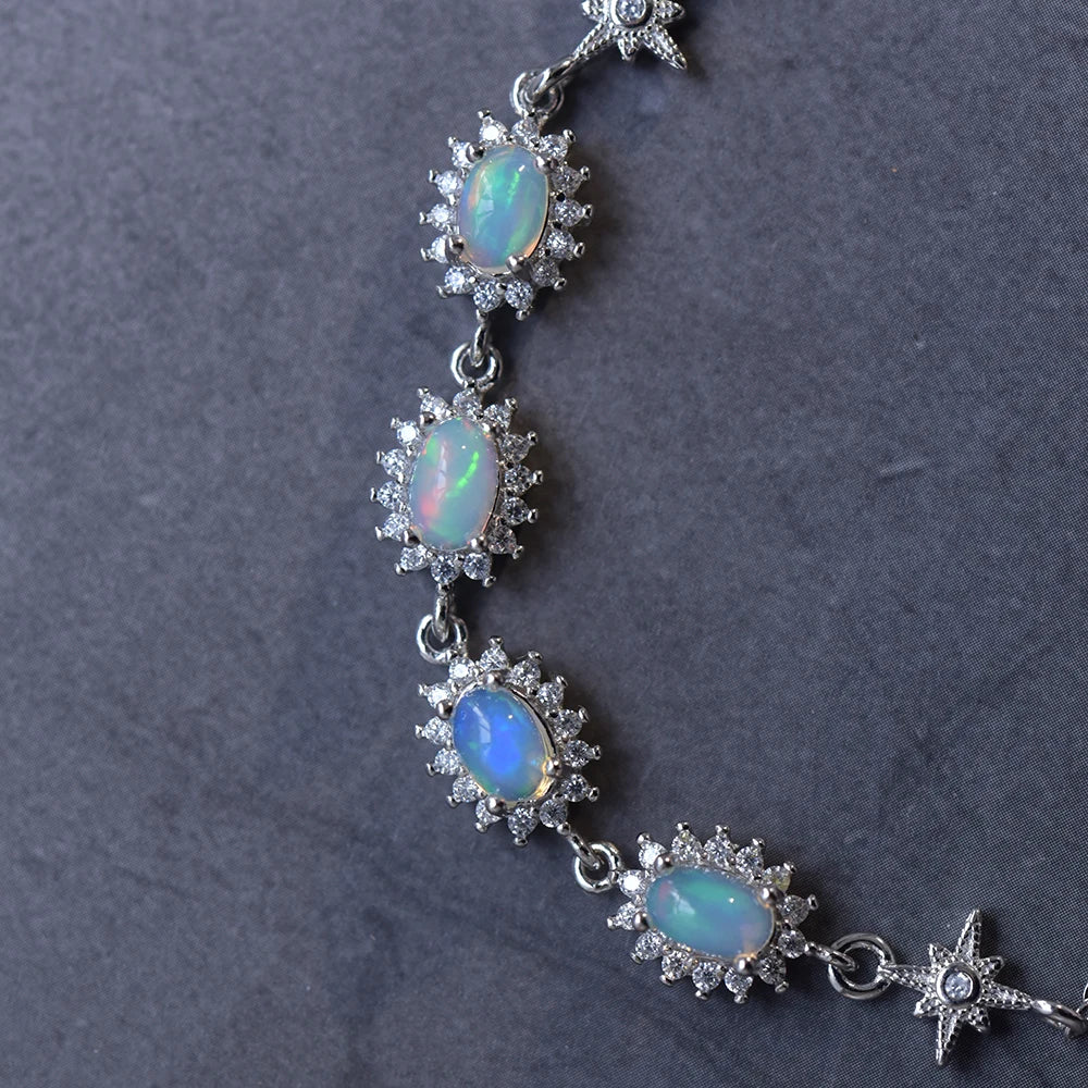 Bracelet plaqué argent rhodié avec opale bleue-verte naturelle, pendentif roue porte-bonheur et breloque balançoire, bijou classique pour femme, cadeau spécial