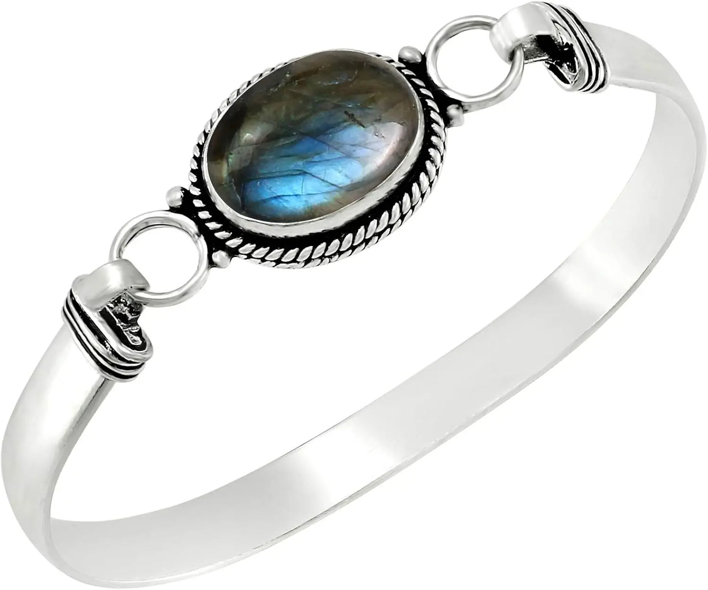 Bracelet jonc vintage en argent 925 et pierre de lune ovale naturelle /Choix multiple