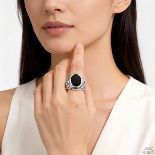 Bague chevalière ovale noircie, style vintage, bijou raffiné pour femme et homme, neuve, en argent sterling 925.