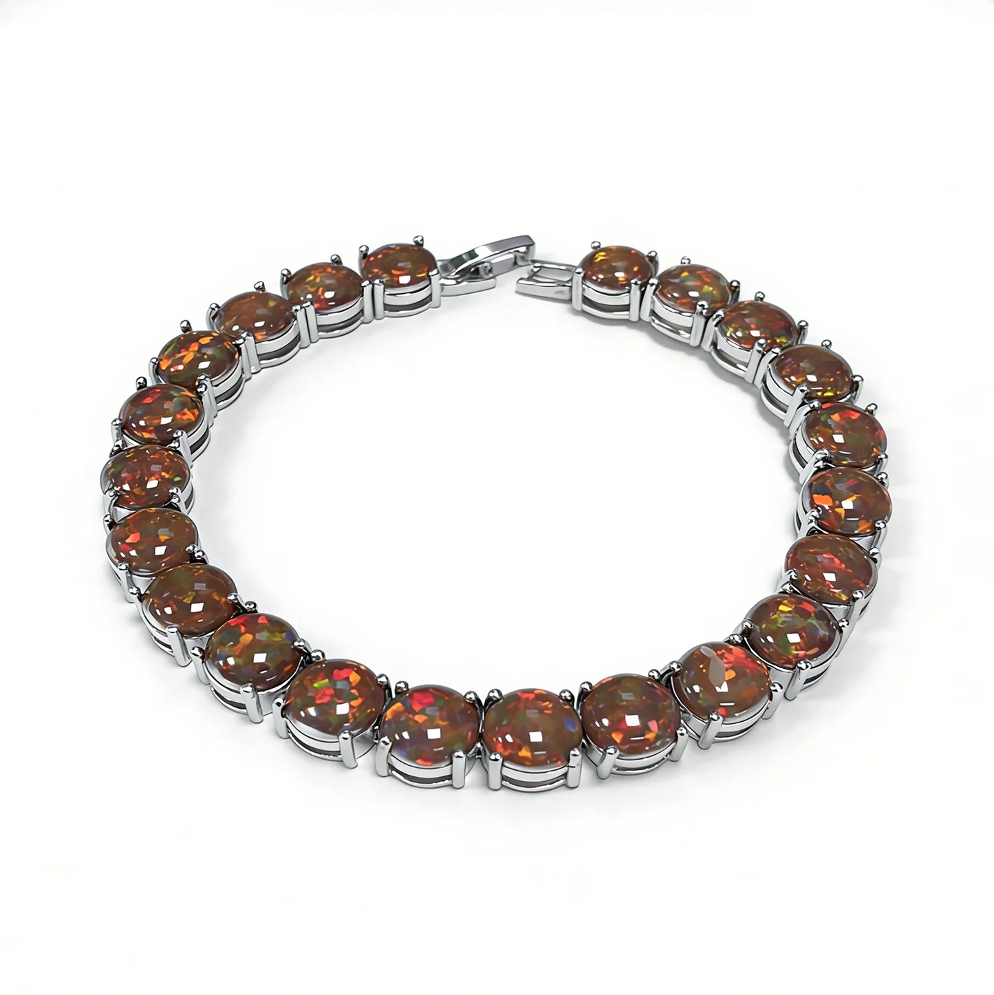 Bracelet de tennis en opale de feu, pierre précieuse irisée et colorée, bijou de luxe, cadeau bohème pour femmes et filles.