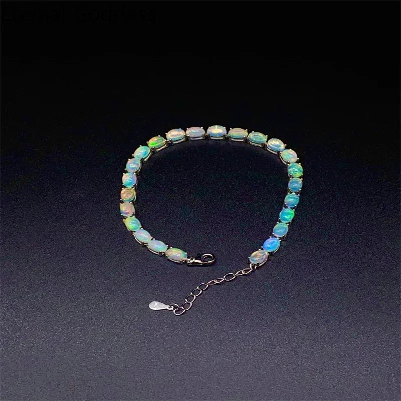 Bracelet simple en argent sterling 925 et opales naturelles, orné de pierres colorées. Bijou de mariage raffiné pour femme, 24 pièces (4 x 6 mm).