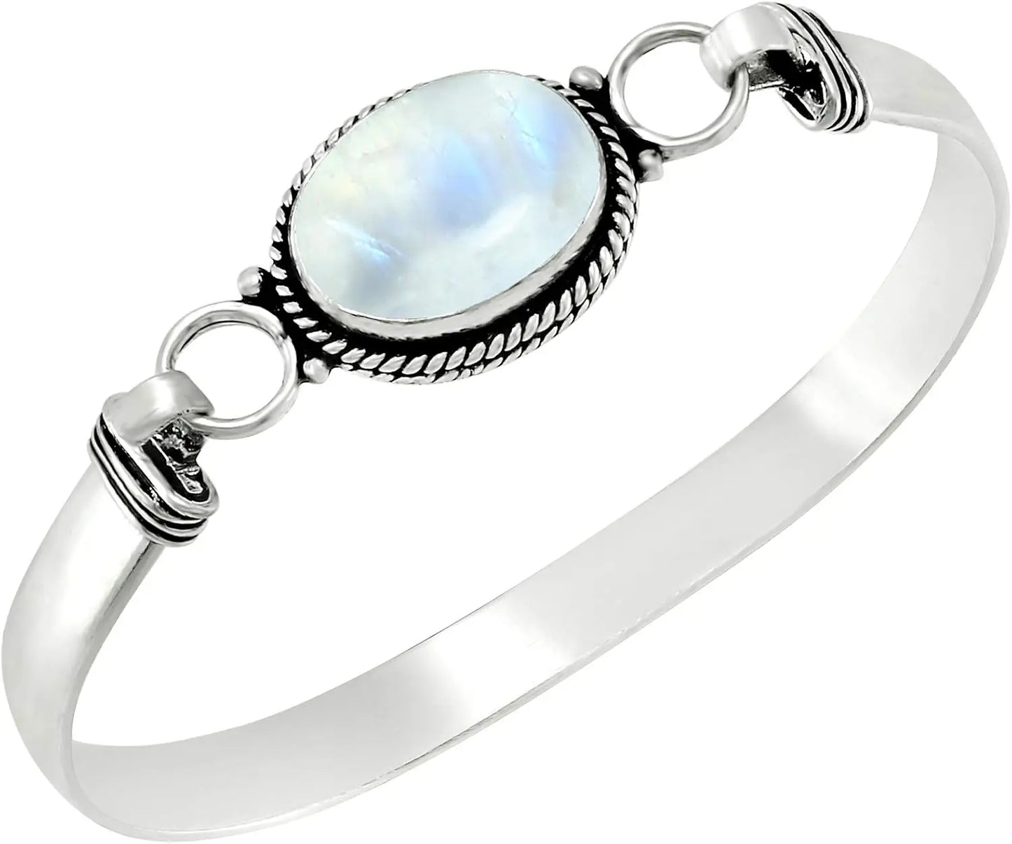 Bracelet jonc vintage en argent 925 et pierre de lune ovale naturelle /Choix multiple