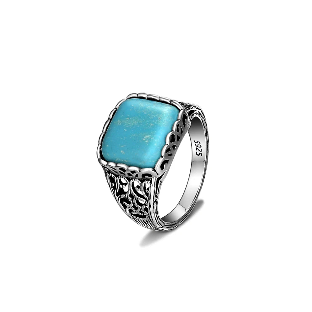 Bagues ovales en argent S925 Turquoise naturelle pour hommes et femmes, bijoux fins en argent