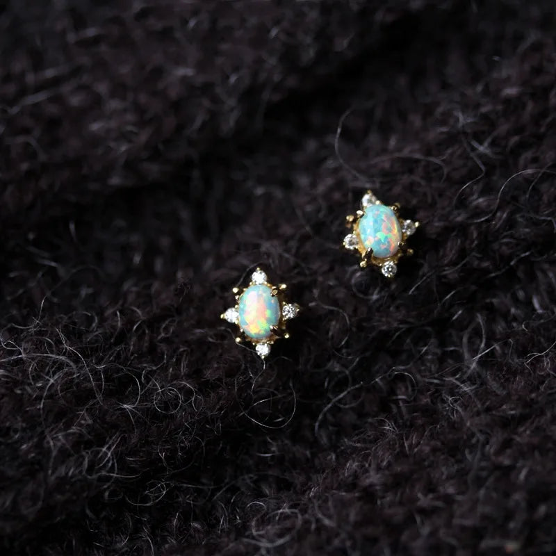 Boucles d'oreilles en argent sterling S925 doré or fin 14 carats et opale welo.