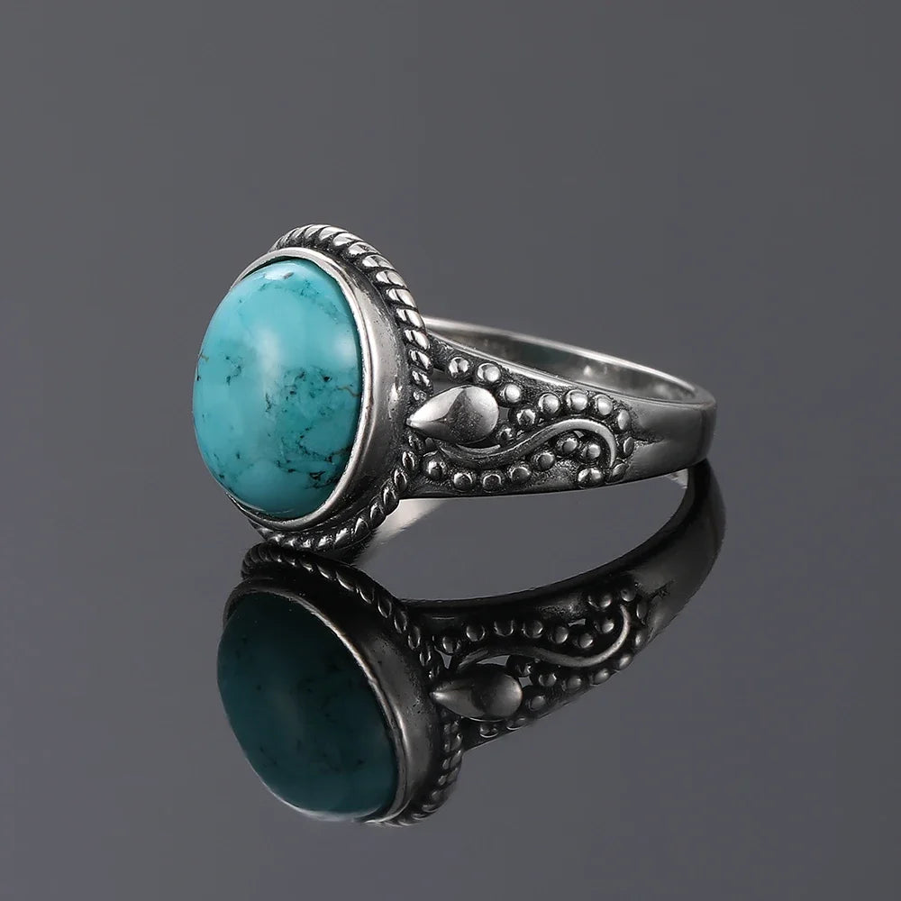 Bagues ovales en argent S925 Turquoise naturelle pour hommes et femmes, bijoux fins en argent