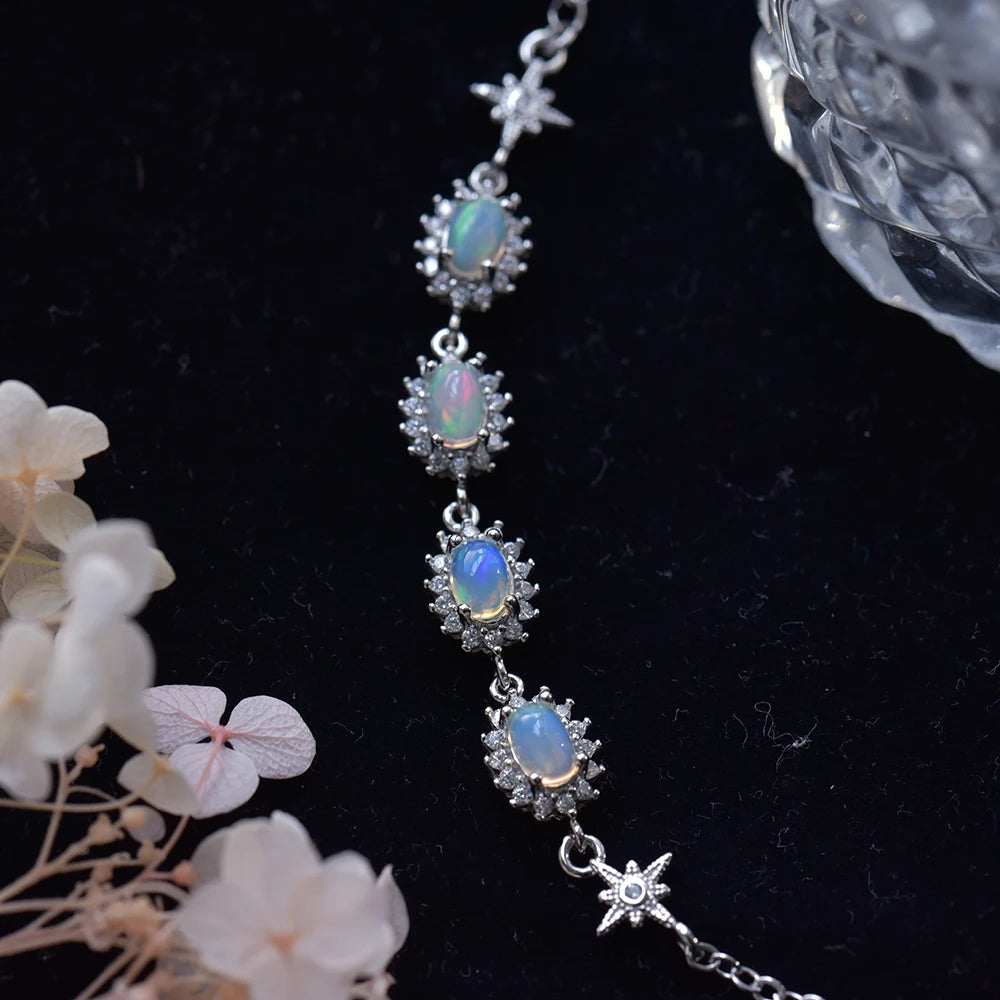Bracelet plaqué argent rhodié avec opale bleue-verte naturelle, pendentif roue porte-bonheur et breloque balançoire, bijou classique pour femme, cadeau spécial
