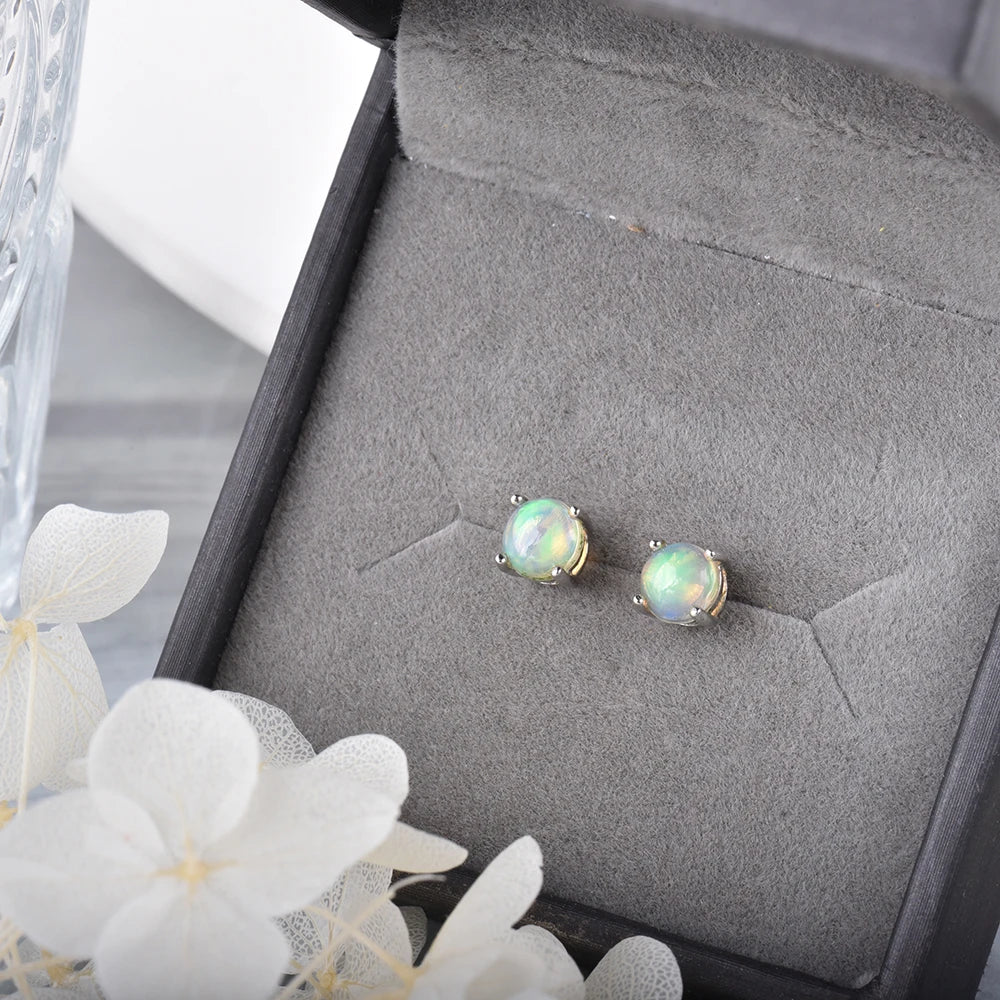 Boucles d'oreilles puces rondes en opale  welo véritable (5 mm)