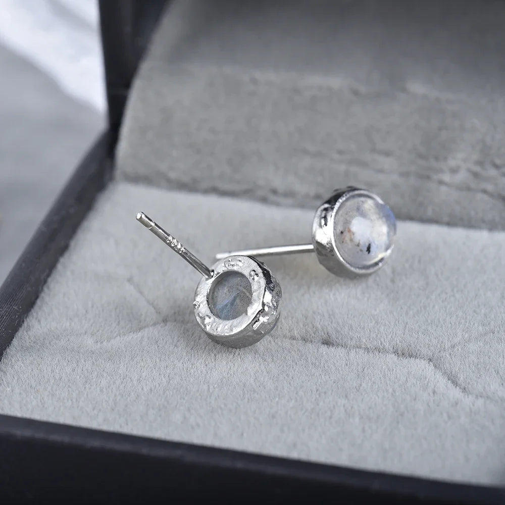 Boucles d'oreilles en argent 925 avec pierres précieuses ovales (labradorite, pierre de lune naturelle, quartz rose ou améthyste) – Clous d'oreilles délicats pour femme