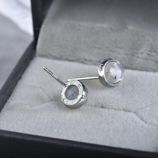 Boucles d'oreilles en argent 925 avec pierres précieuses ovales (labradorite, pierre de lune naturelle, quartz rose ou améthyste) – Clous d'oreilles délicats pour femme