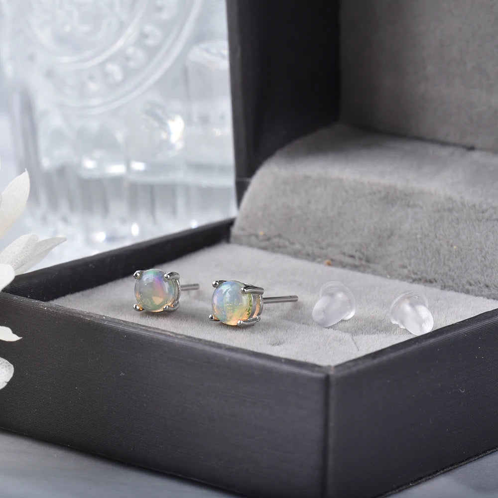 Boucles d'oreilles puces rondes en opale  welo véritable (5 mm)