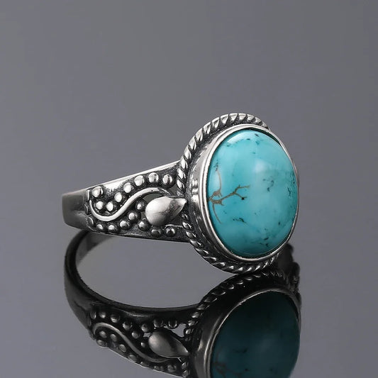 Bagues ovales en argent S925 Turquoise naturelle pour hommes et femmes, bijoux fins en argent