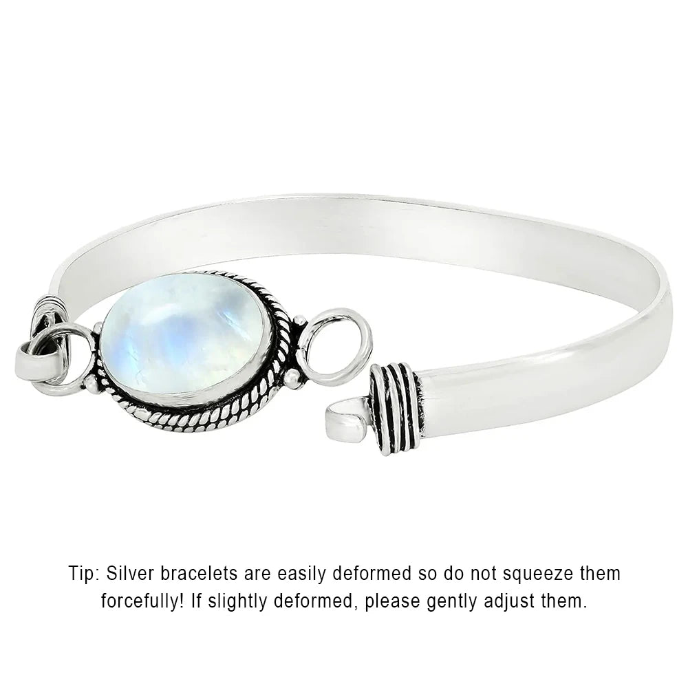 Bracelet jonc vintage en argent 925 et pierre de lune ovale naturelle /Choix multiple
