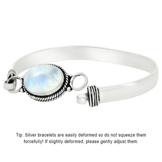 Bracelet jonc vintage en argent 925 et pierre de lune ovale naturelle /Choix multiple