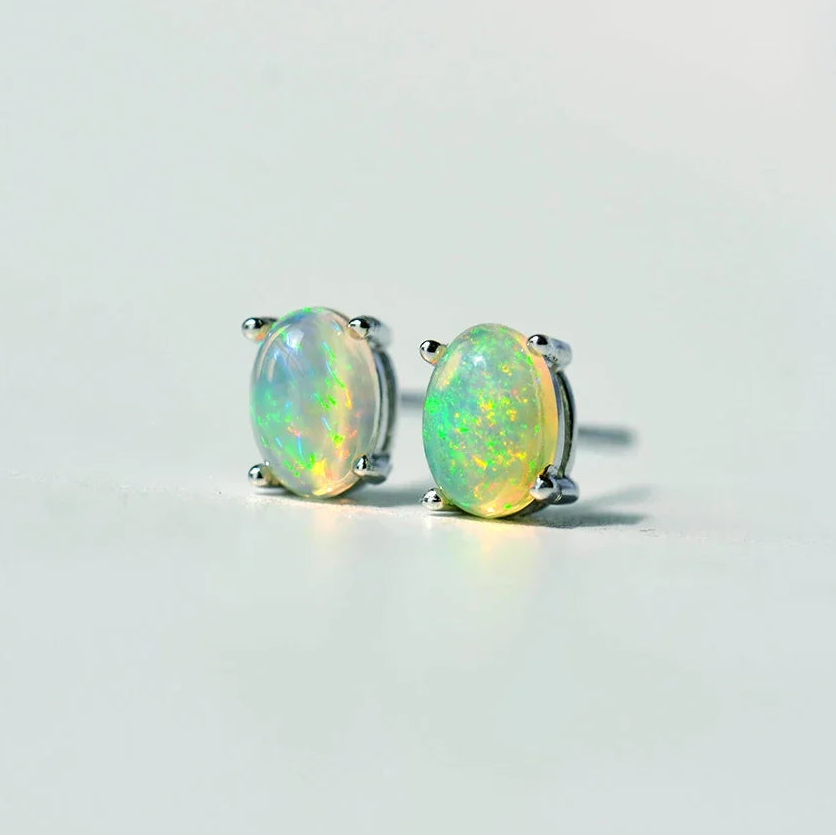 Boucles d'oreillesen opale et pierre naturelle – Clous d'oreilles en argent (tiges) –