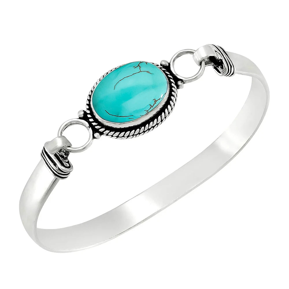 Bracelet jonc vintage en argent 925 et pierre de lune ovale naturelle /Choix multiple