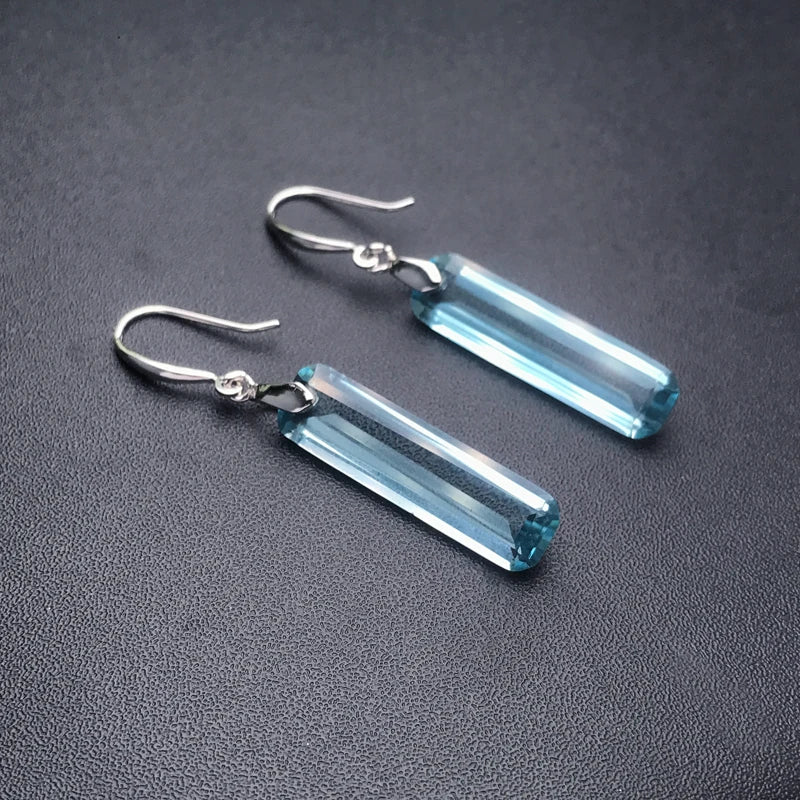 Élégantes boucles d'oreilles pendantes pour femme en argent sterling 925, ornées d'aigue-marine (9 x 23 mm)