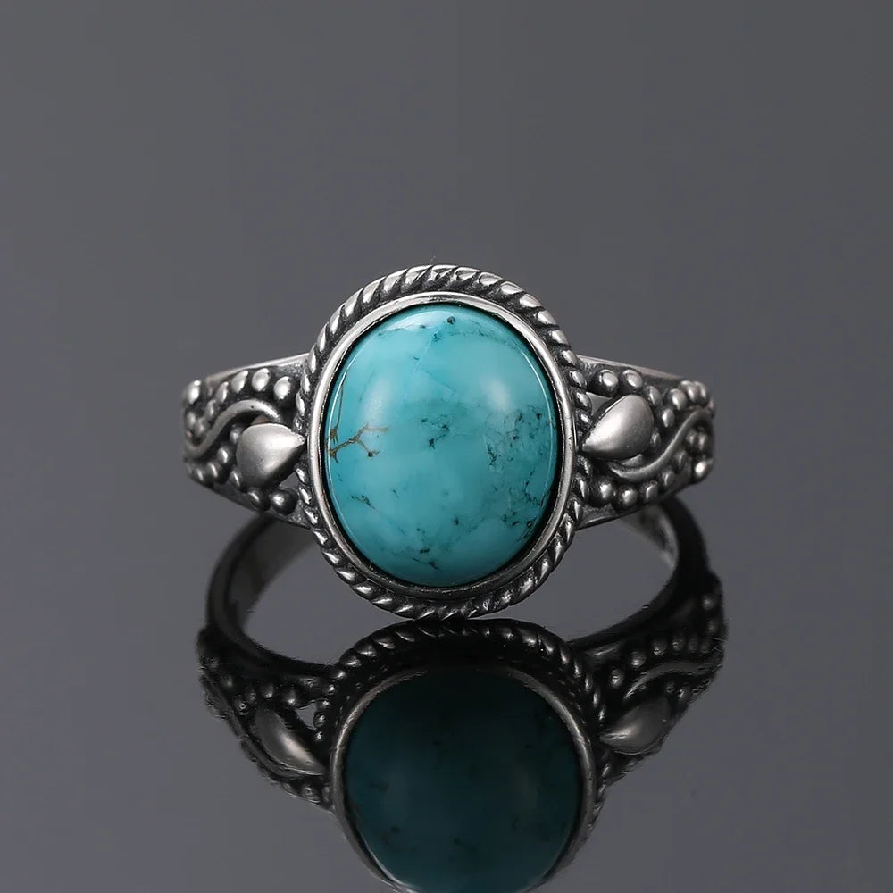 Bagues ovales en argent S925 Turquoise naturelle pour hommes et femmes, bijoux fins en argent