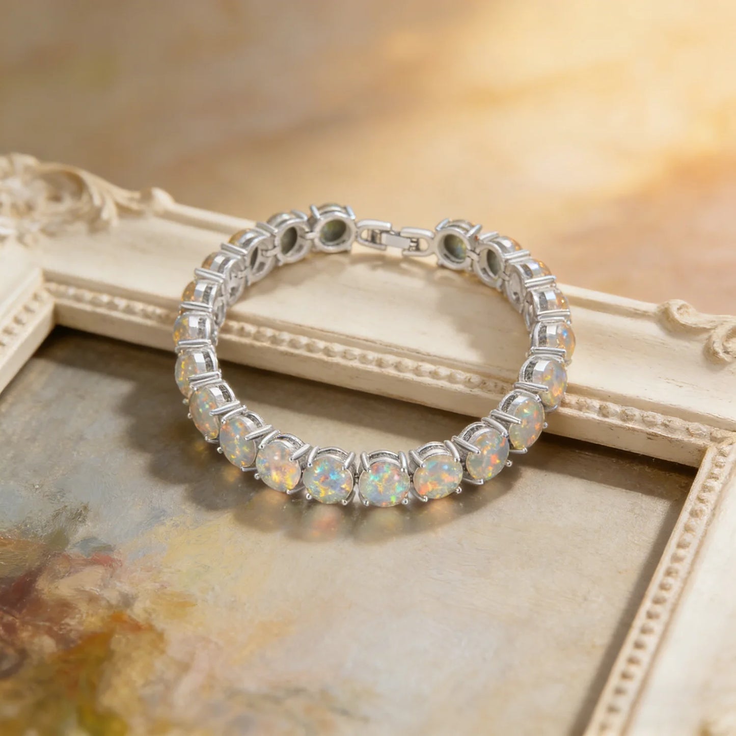 Bracelet de tennis en opale de feu, pierre précieuse irisée et colorée, bijou de luxe, cadeau bohème pour femmes et filles.