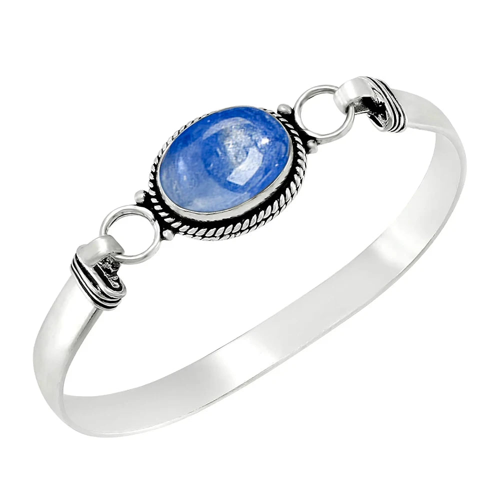 Bracelet jonc vintage en argent 925 et pierre de lune ovale naturelle /Choix multiple
