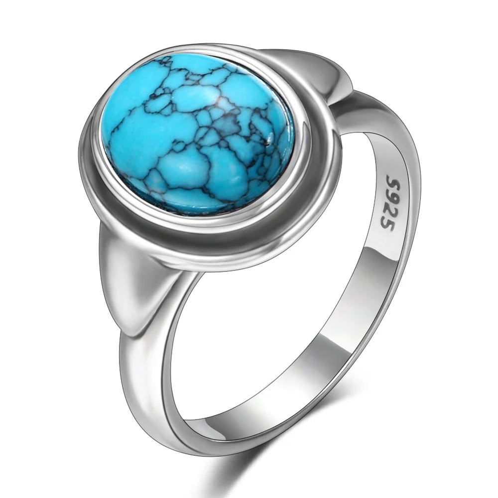Bagues ovales en argent S925 Turquoise naturelle pour hommes et femmes, bijoux fins en argent