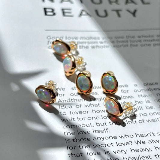 Boucles d'oreilles  en argent sterling 925 et opale, doré or 14 carats – Bijou de créateur unique, raffiné et élégant – Cadeau pour femme ou fille