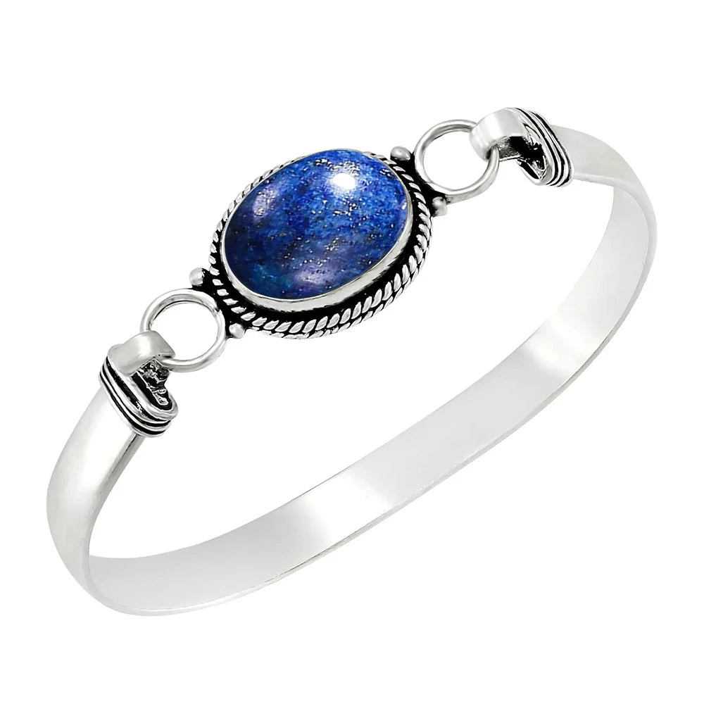 Bracelet jonc vintage en argent 925 et pierre de lune ovale naturelle /Choix multiple