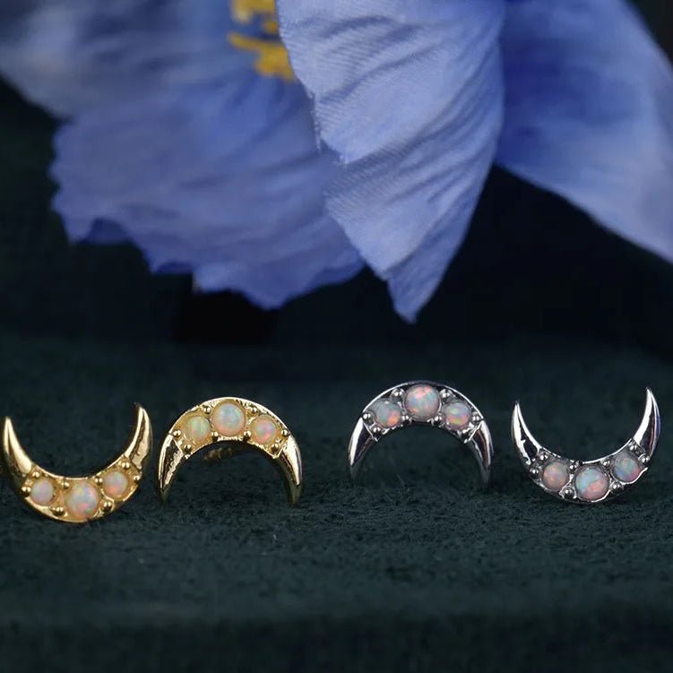 opale lune boucles d'oreilles femme croissant de lune céleste boucles d'oreilles