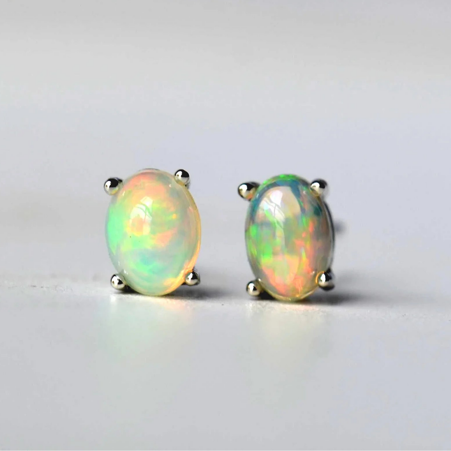 Boucles d'oreillesen opale et pierre naturelle – Clous d'oreilles en argent (tiges) –