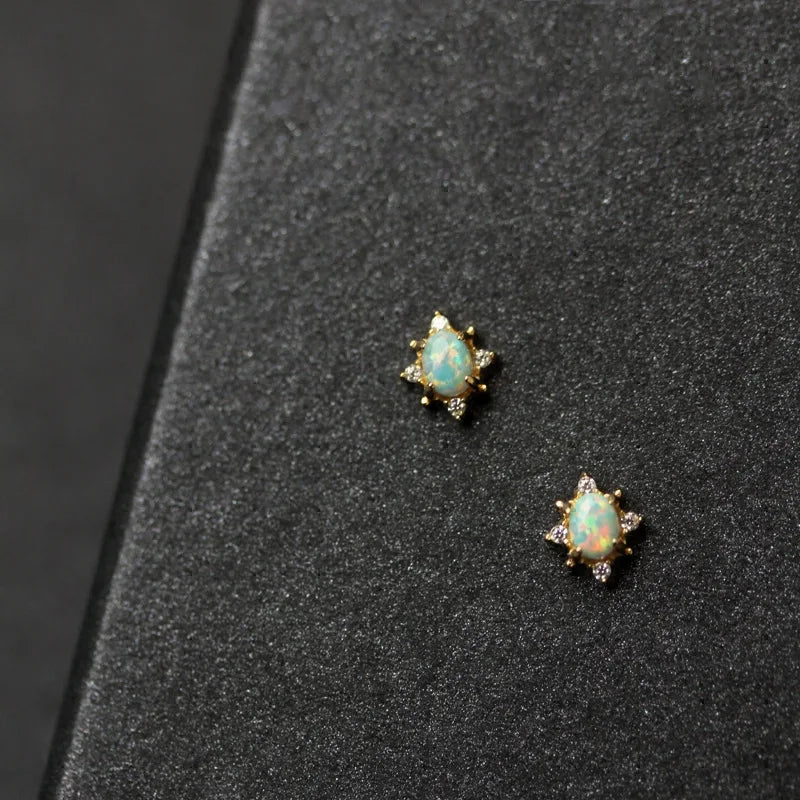 Boucles d'oreilles en argent sterling S925 doré or fin 14 carats et opale welo.